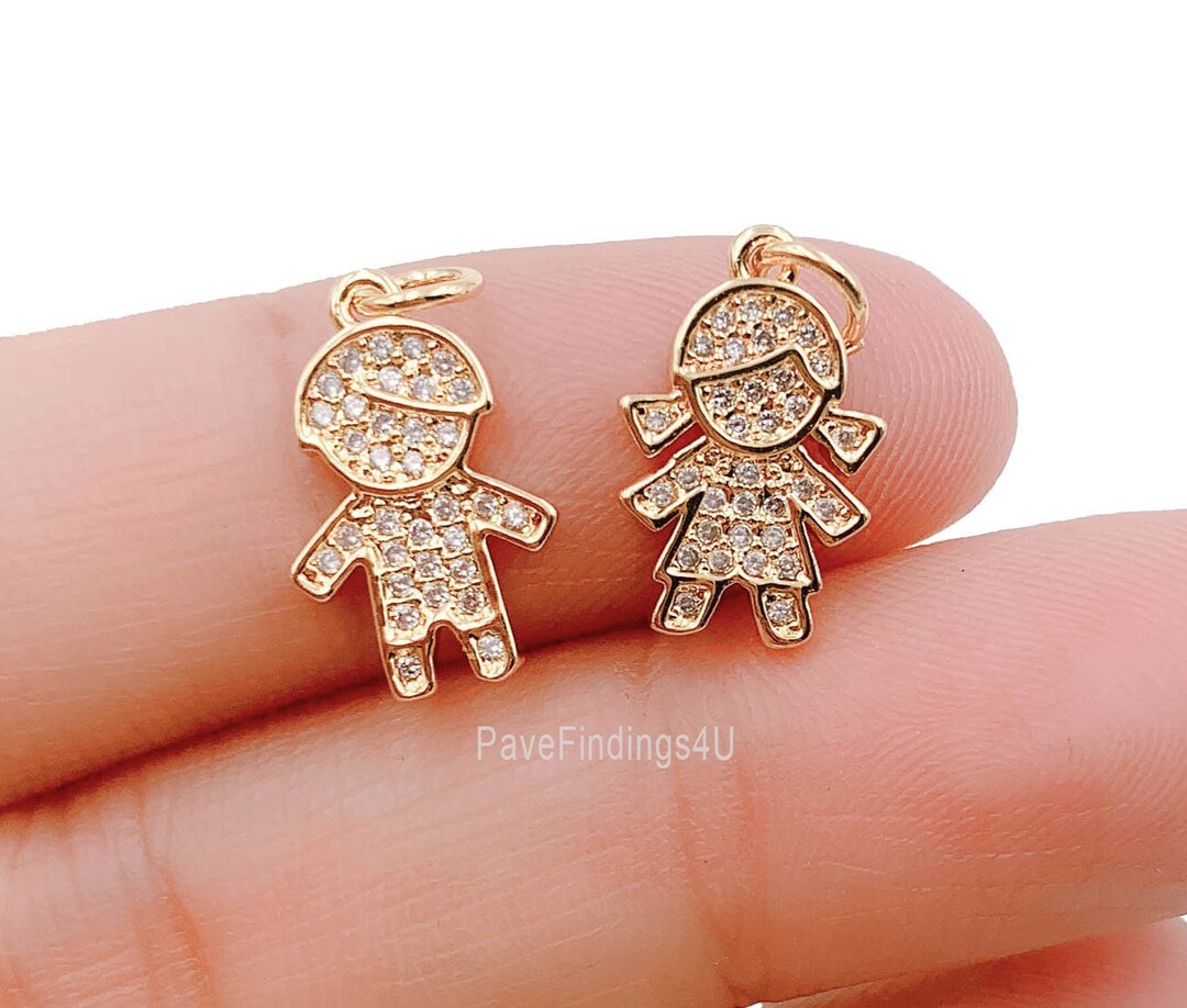 Gold Boy and Girl Charm Pendant, Gold Filled CZ Micro Pave Boy and Girl