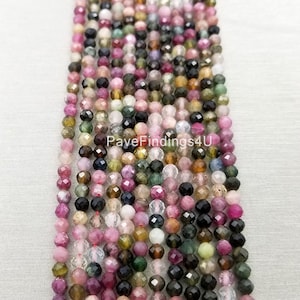 Natural Multicolor Pink Green Yellow Tourmaline Micro Faceted 3mm Round Gemstone Beads 15.5&quot; Full Strand PRP113