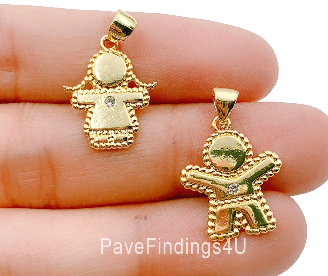 24K Gold Boy and Girl Charm CZ Micro Pave Pendant Kids Charm Etsy