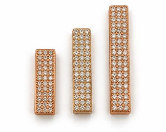 Gold Filled CZ Spacer Bead, Pave Rhinestone Rectangle Bar Bead, Long Crystal Link for Bracelet Necklace Jewelry Making, LOT056