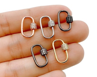Mini Oval Screw Clasp CZ Micro Pave, Screw Clasp Carabiner Lock, Interlocking Clasp, Pave Oval Lock, 18K Gold, 14x9mm, CL336XS