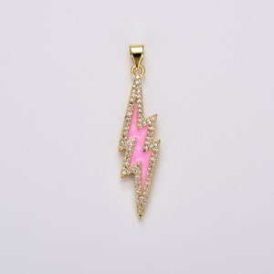 Gold Enamel Lightning Bolt Charm CZ Micro Pave, Gold Filled Lightning Bolt Charm, Lightning Bolt Pendant, Bolt Charm, 37x10mm, CP913