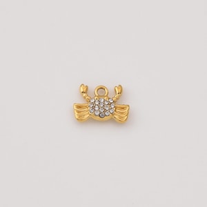 Gold Filled Crab Charm Pendant, Stainless Steel Nautical CZ Beach Jewelry for DIY Necklace Bracelet Making, Ocean Lover Gift Idea, SCP183