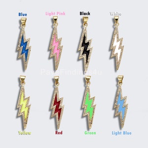 18K Gold Enamel Lightning Bolt Charm CZ Micro Pave, Lightning Bolt Charm, Lightning Bolt Pendant, Bolt Charm, 37x10mm, CP913