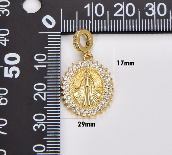 22K Gold Virgin Mary CZ Micro Pave Necklace, Virgin Mary