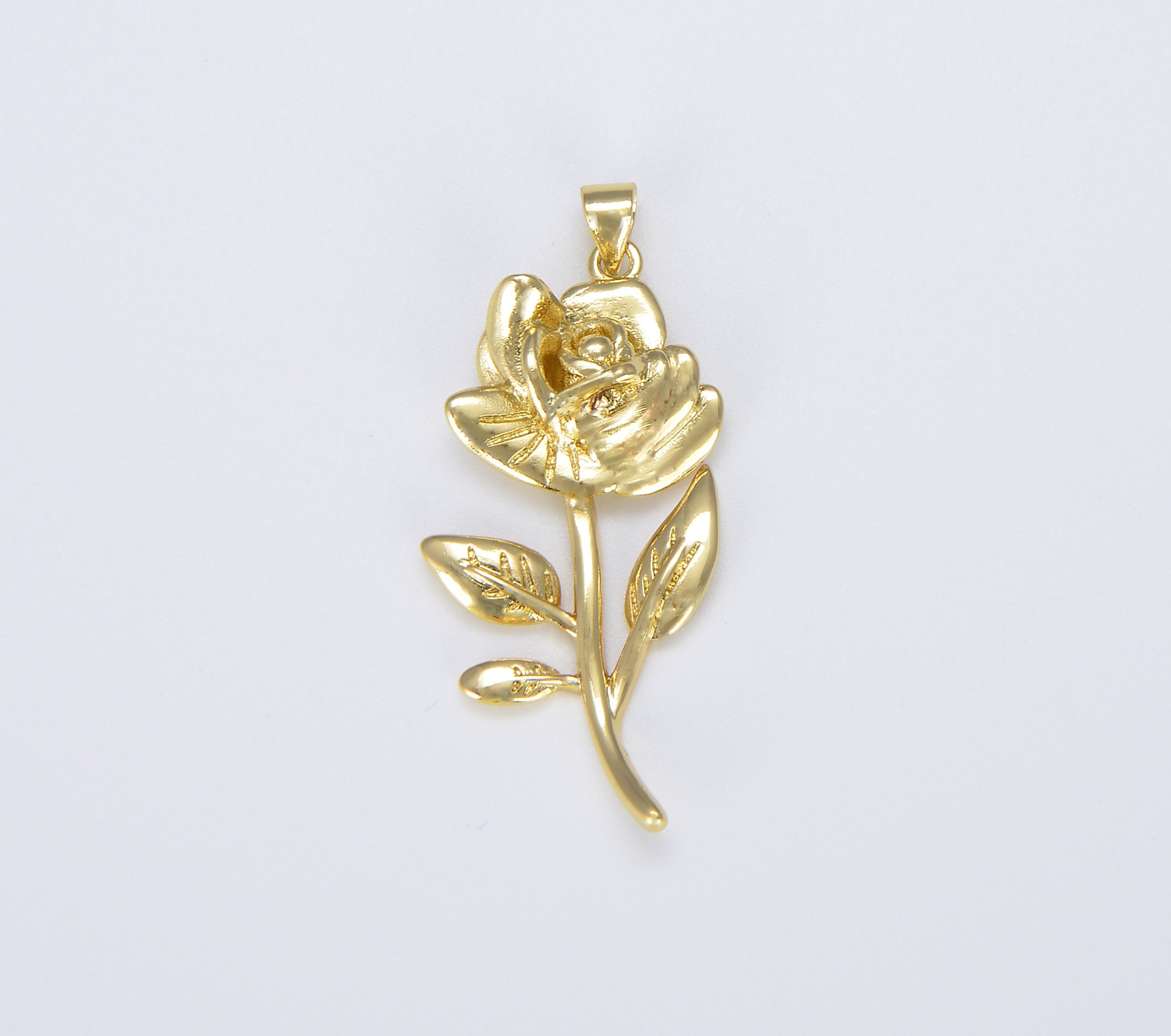 18K Gold Rose Flower Charm, Dainty Rose Charm, Rose Flower Charm