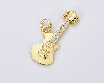 Gold Filled Rock n Roll Tiny Guitar Charm Musician Guitarist with Dainty Micropave CZ Guitar For DIY Earring Bracelet Necklace Supply CP1923