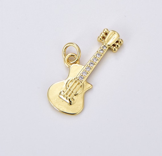 Gold Filled Rock n Roll Tiny Guitar Charm Musician Guitarist with Dainty Micropave CZ Guitar For DIY Earring Bracelet Necklace Supply CP1923