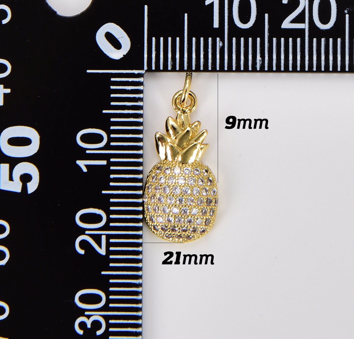 18K Gold Small Pineapple Charm, CZ Micro Pave Pineapple Pendant
