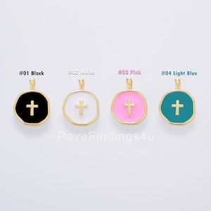 Dainty Enamel Cross Charm, Gold Filled Cross Pendant for Bracelet Earring Necklace Component, Minimalist Religious Jewelry Charm, CP1674