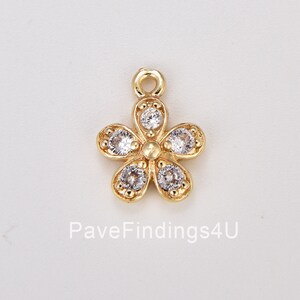 Dainty Flower Charm, Gold Filled Micro Pave Floral Pendant, Mini Flower Pendant for Necklace Bracelet Jewelry Making Supply, 14x10mm, CP1887