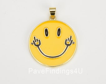 Mini White Enamel Gold Filled Happy Face Charms Emoticon Pendant