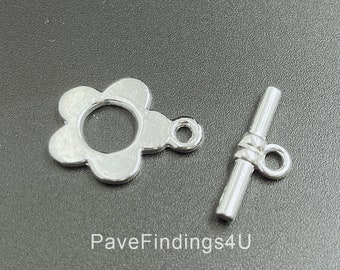 Silver Plated Flower Toggle Clasp 1 set, Dainty Flower Toggle Clasp, OT Clasp for Bracelet Necklace Jewelry Making Supply, 21x10mm, CL488