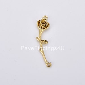 Rose Flower Charm Connector, Gold Filled Flower Link Connector, Floral Charm Connector for Necklace Bracelet Jewelry Making Supply, CN467