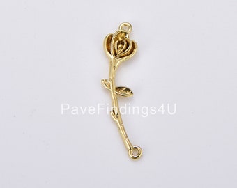Rose Flower Charm Connector, Gold Filled Flower Link Connector, Floral Charm Connector for Necklace Bracelet Jewelry Making Supply, CN467
