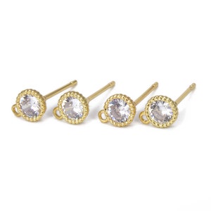 14K Gold Sterling Silber CZ Ohrringe, CZ Micro Pave runder Ohrring mit Biegering Ohrdraht, Ohrstecker, 14x7mm, ER049