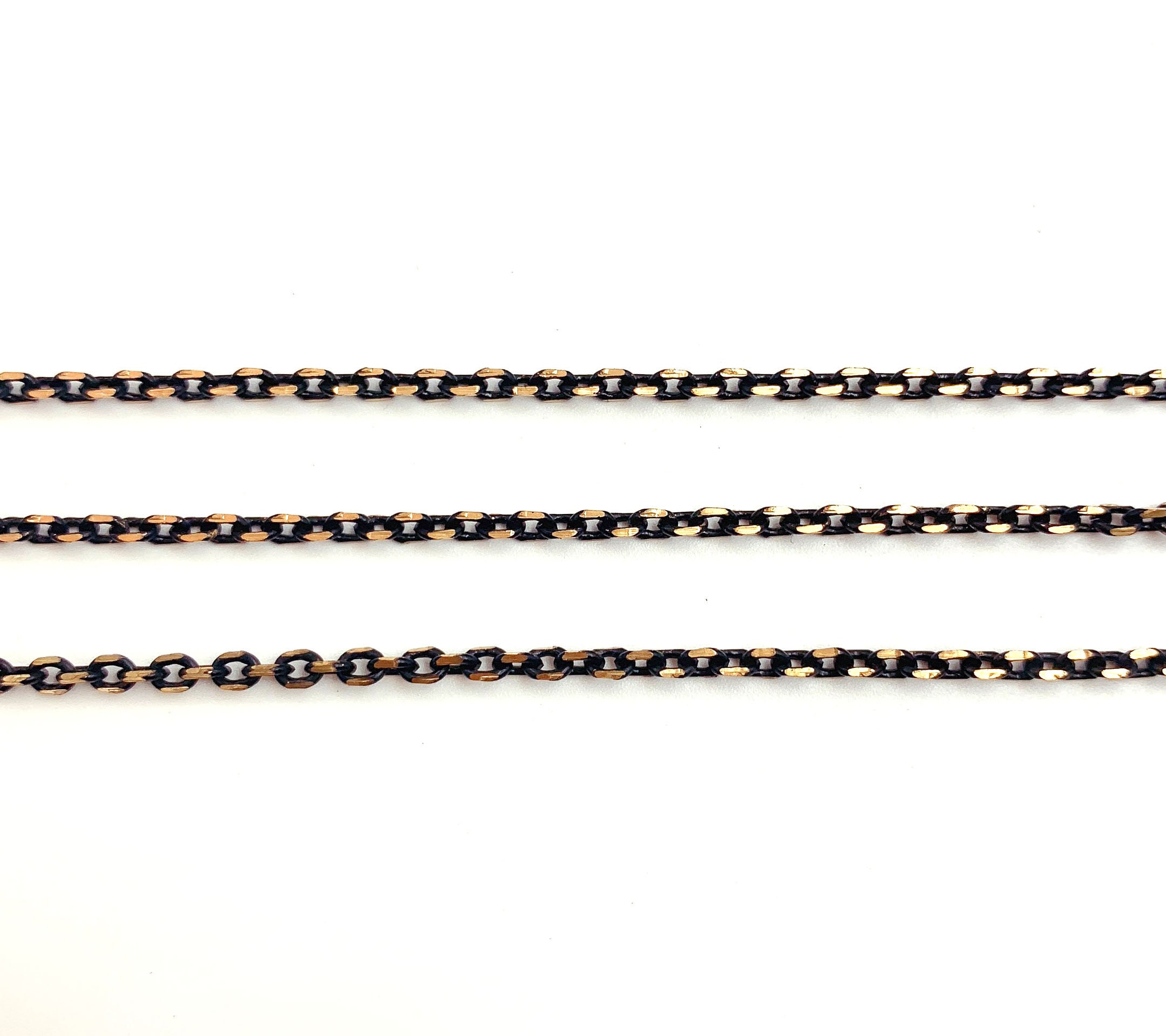 4x3mm 14K Gold Black Faceted Rolo Chain, Black Link Chain, Bulk Lot ...