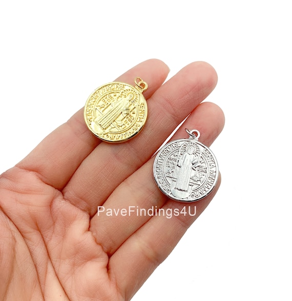 1 Medalla De San Benito Saint St Benedict 14k Two-Tone Rose Gold Coin Necklace