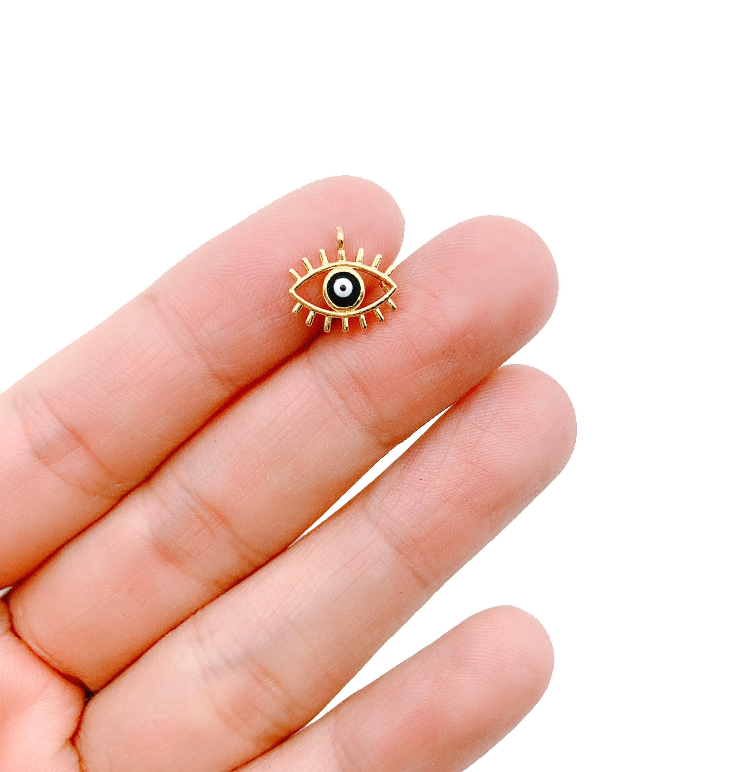 18K Gold Eyelash Evil Eye Charm Pendant 
