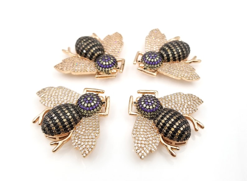 BD940-E1210 Bee Necklace Honey Bee Bee Beads Cubic Zirconia 35x27mm Large Honey Bee Beads CZ Micro Pave