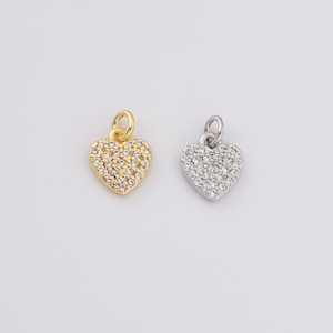 Ciondolo a forma di cuore riempito d'oro, ciondolo a forma di cuore con micro pavé di zirconi cubici, ciondolo a forma di cuore, ciondolo a forma di cuore, collana a forma di cuore, 10 x 8 mm, CP233