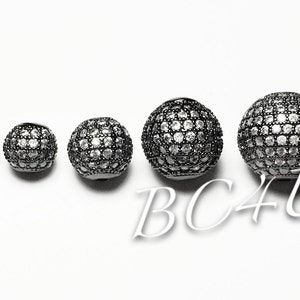 Black Pave Bead, Micro Pave CZ Black Rhodium Shamballa Ball Beads, Cubic Zirconia, Black CZ Bead, Black Gunmetal Bead, 4/5/6/8/10/12/14/16mm