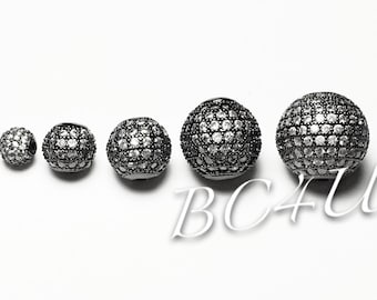 Black Pave Bead, Micro Pave CZ Black Rhodium Shamballa Ball Beads, Cubic Zirconia, Black CZ Bead, Black Gunmetal Bead, 4/5/6/8/10/12/14/16mm