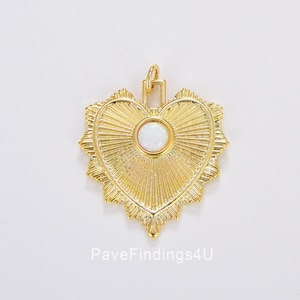 White Opal Heart Charm, Gold Filled Sunburst Heart Pendant, Love Charm, Heart Charm for Necklace Bracelet Jewelry Making, 28x25mm, CP1703