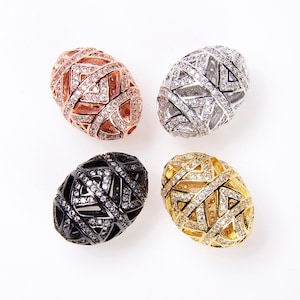 Small/Medium/Large Oval Cage Beads, CZ Micro Pave Oval Beads Spacer, Pave Beads, Cubic Zirconia Beads, Spacer Beads, 15/19/24mm, BD626