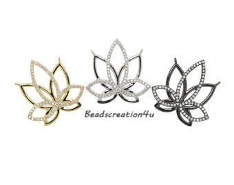 CZ Micro Pave Lotus Blume Charm, 18K Gold Lotus Blume Zirkonia Anhänger, Gold / Silber / Schwarz Yoga Charm Zubehör, 25 x 24 mm, KN999