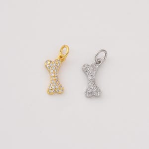 Gold Filled Bone Charm Pendant, Dainty Micro Pave CZ Dog Bone Charm for Necklace Bracelet Jewelry Making Suppy, Pet Lover Gift, CP161