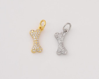 Gold Filled Bone Charm Pendant, Dainty Micro Pave CZ Dog Bone Charm for Necklace Bracelet Jewelry Making Suppy, Pet Lover Gift, CP161