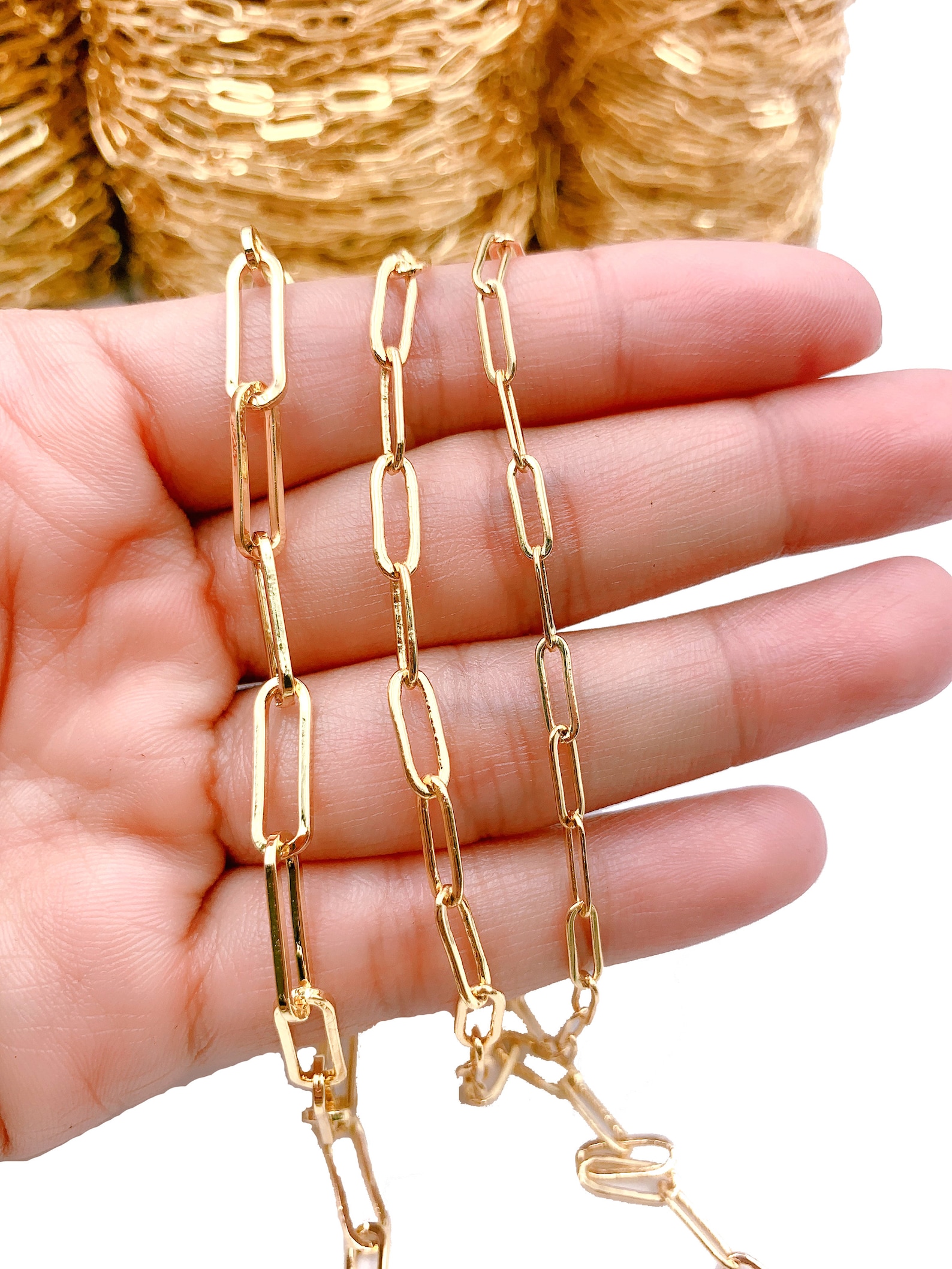 24K Gold Filled Paperclip Chain by Yard Gold Filled Oval Link Etsy