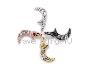 Piccolo ciondolo/pendente LUNA, delicati ciondoli a forma di luna in oro 18 carati con micro pavé di zirconi cubici, ciondoli pendenti a forma di luna, gioielli a forma di luna, 1/10 pezzi, 11 x 5 mm/CP230