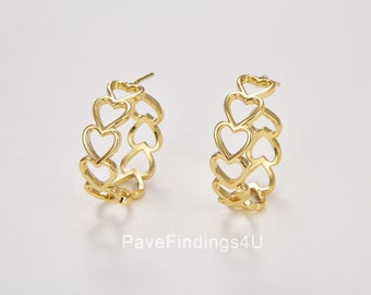 ■ENGBROX■ holiday heart earring EBEA21113 1 Pair Heart Link Hoop Earrings, Gold Filled Heart Earrings