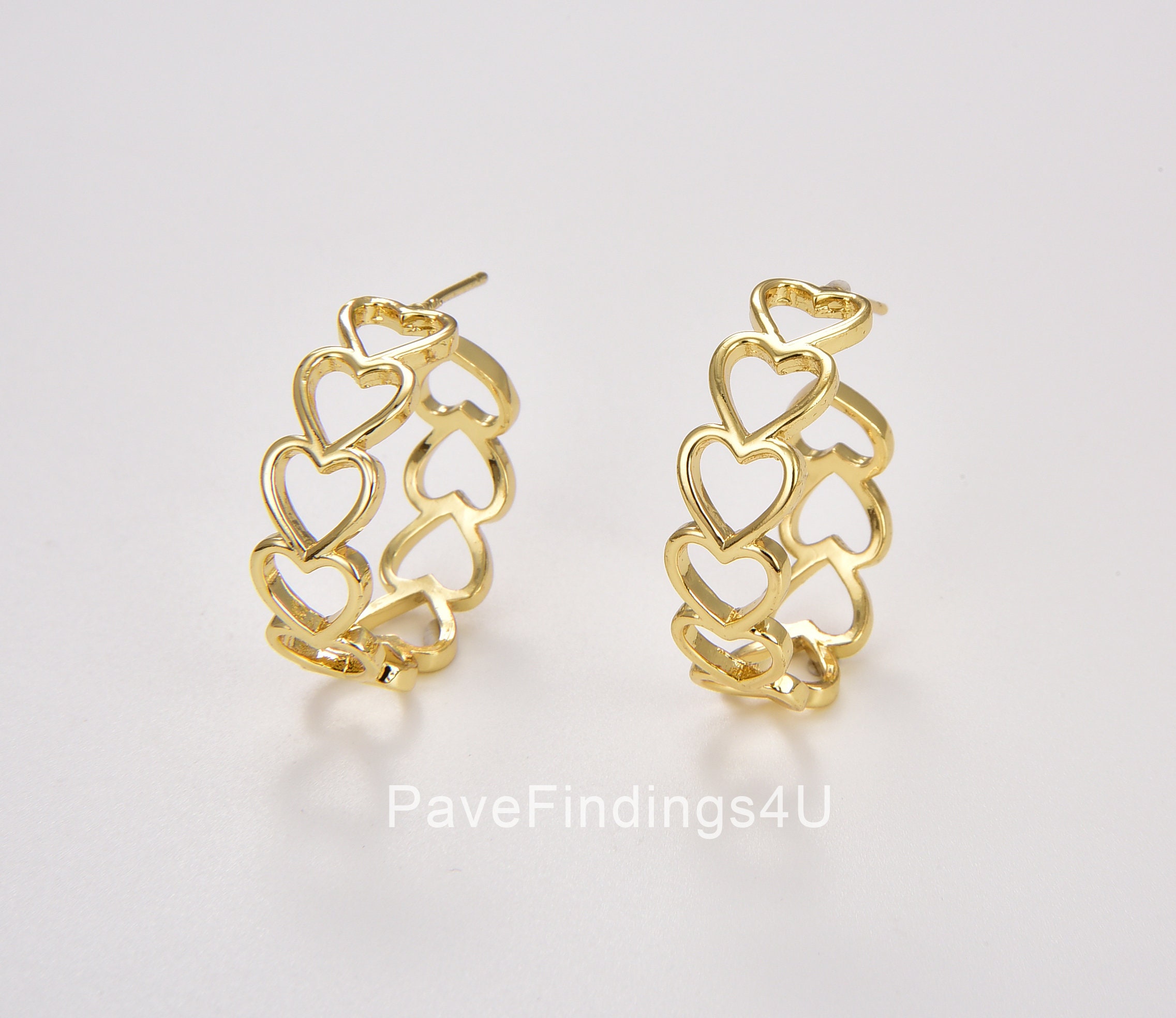 1 Pair Heart Link Hoop Earrings, Gold Filled Heart Earrings