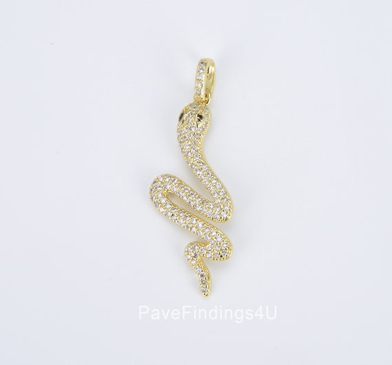 18K Gold Snake Charm, Reptile Animal, Serpent Charm Necklace