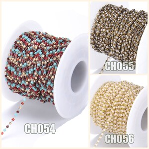 1/3/10 Feet Japanese Seed Bead Crystal Beaded Rosary Chain 2mm  Wire Wrapped Glass Unfinished 14K Gold Beaded Chain Bulk Chain, CH054