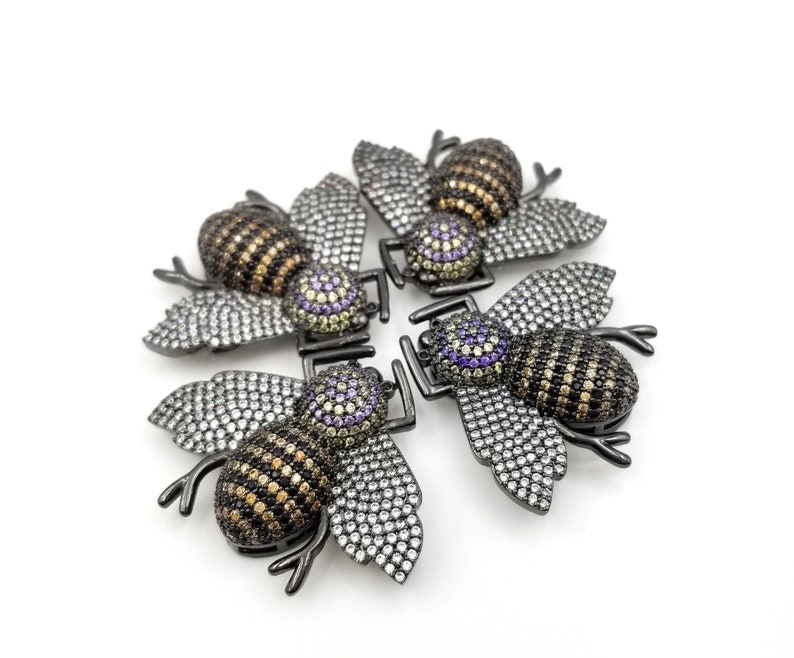 BD940-E1210 Bee Necklace Honey Bee Bee Beads Cubic Zirconia 35x27mm Large Honey Bee Beads CZ Micro Pave