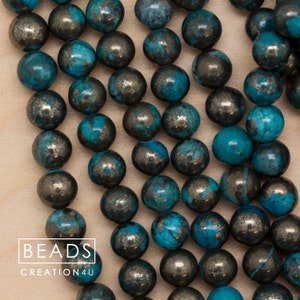Turquoise Green Pyrite Bead, Natural Iron Pyrite Round Beads, Pyrite Stone Bead, Gemstone beads, AA Grade, 15.5&quot; Full Strand,6/8/10/12mm