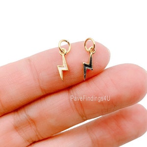 18K Gold Enamel Bolt Charm Pendant, White Black Lightning Bolt Charm, Bolt Charm, Dainty Lightning Bolt Charm, 11x4mm, CP1069