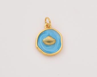 Gold Filled Scallop Seashell Charm with Blue Enamel, Ocean Pendant for DIY Necklace Bracelet Jewelry Making, Beach Nautical Gift, CP2279