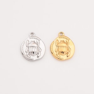 Złoty wypełniony urok skarabeusza, stal nierdzewna egipski chrząszcz moneta wisiorek do naszyjnika bransoletka DIY biżuteria, amulet prezent dla niej, SCP032