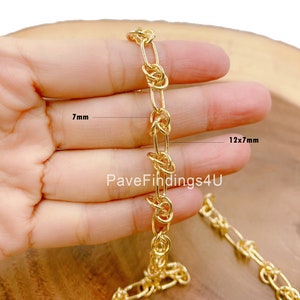 Fancy Gold Rolo Cable Paperclip Chain by Yard, Link Cable Rolo Elongate Chain by Foot, Wholesale bulk Roll Chain for Jewelry Making, CH219