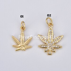 Gold Filled CZ Micro Pave Marijuana Leaf Charm Pendant, Weed Charm, Pot Leaf Charm, Cannabis Charm, Cubic Weed Charm 420 Jewelry, CP_Batch76
