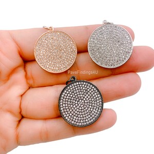 Ciondolo a disco rotondo, Ciondolo a disco micro pavimentato CZ, Zirconia cubica, Ciondolo a disco grande, Ciondolo a disco, Ciondolo a disco, Ciondolo rotondo, 24X26MM, CP258