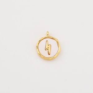 Ciondolo a forma di fulmine in oro laminato con smalto bianco, moderno ciondolo rotondo per collana e bracciale, delicato gioiello regalo per lei, CP2269