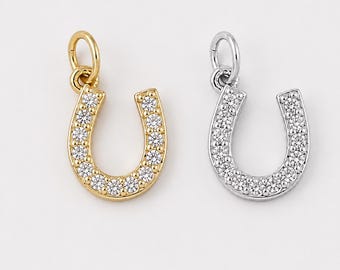 Gold Filled Pave CZ Horseshoe Charm, Crystal Horseshoe Pendant, Lucky Horseshoe Jewelry Making Supply, Necklace Charm, CP1314