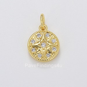 Dainty North Star Charm, Micro Pave CZ Starburst Pendant in Gold Filled, Celestial Jewelry Making Supply, 12x10mm, CP1646