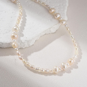 Gold Filled Freshwater Pearl Necklace, Dainty Natural Baroque Pearl Beaded Choker, Dainty Minimalist Elegant Jewelry Gift for Women, NL090